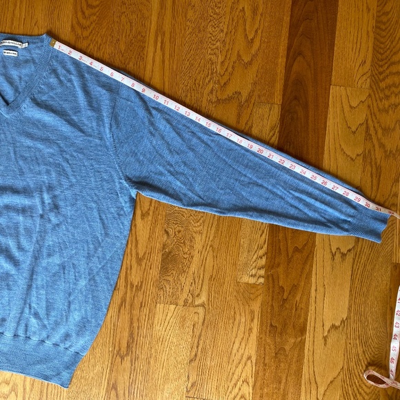 Peter Millar V-Neck Sweater long sleeve merino wool blue Large - Picture 8 of 16